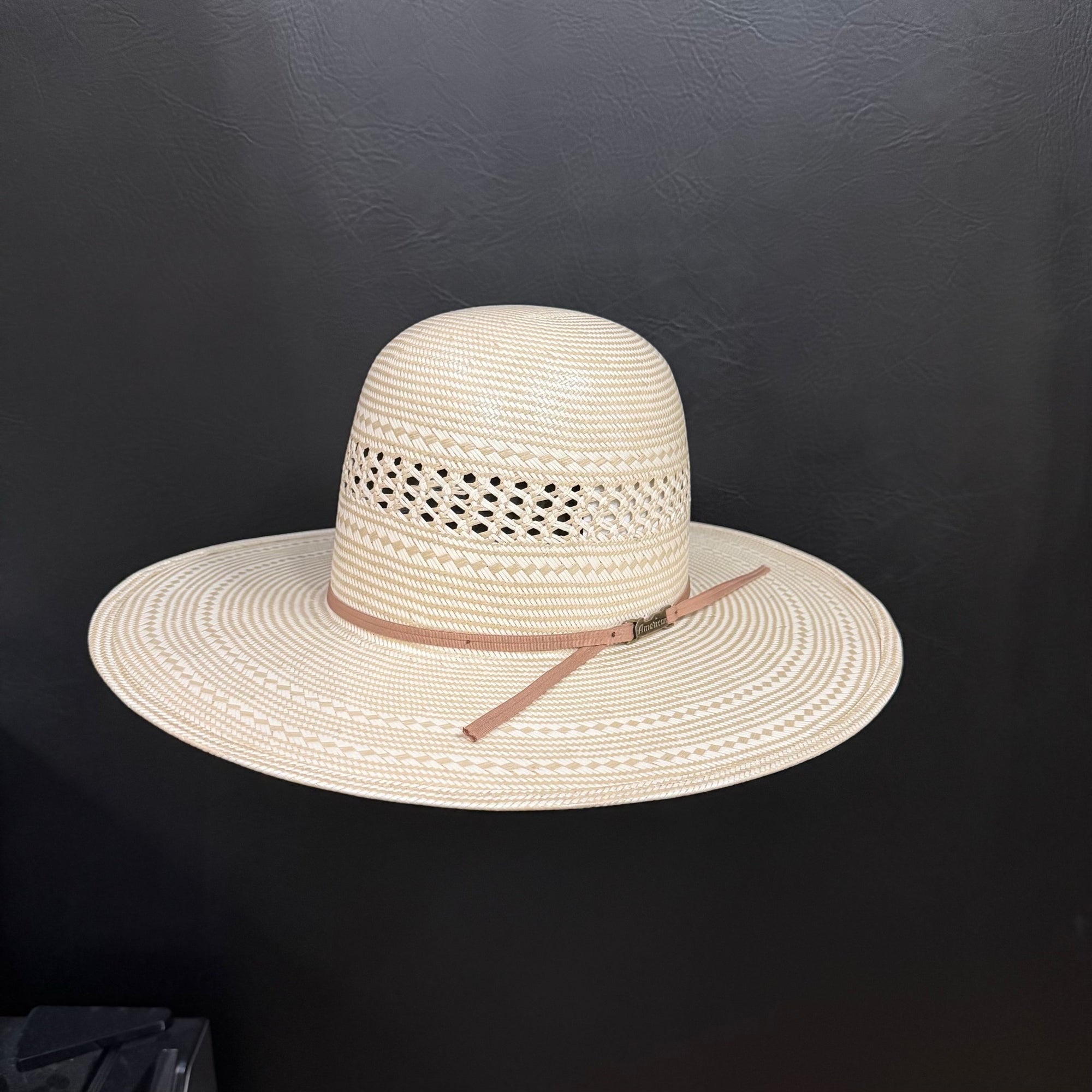 American Hat Co. 7700 straw cowboy hat, 4 1/4 inch brim, two-tone ivory and tan fancy vent