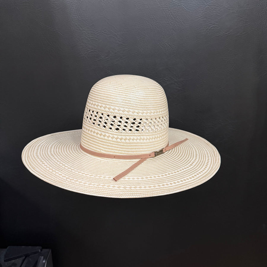 American Hat Co. 7700 straw cowboy hat, 4 1/4 inch brim, two-tone ivory and tan fancy vent