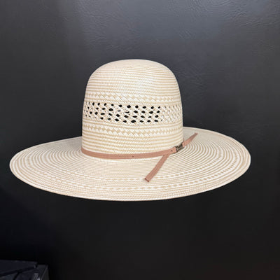 American Hat Co. 7700 straw cowboy hat, 4 1/2 inch brim, two-tone ivory and tan fancy vent